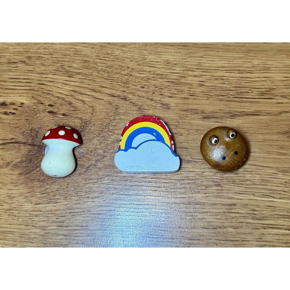 Vtg 70s Wooden Mushroom‎ Rainbow Frog Magnet Lot Retro Hippie Boho Decor Russ